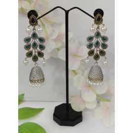 Chic Brass-Silver Oxidized Drop Earrings